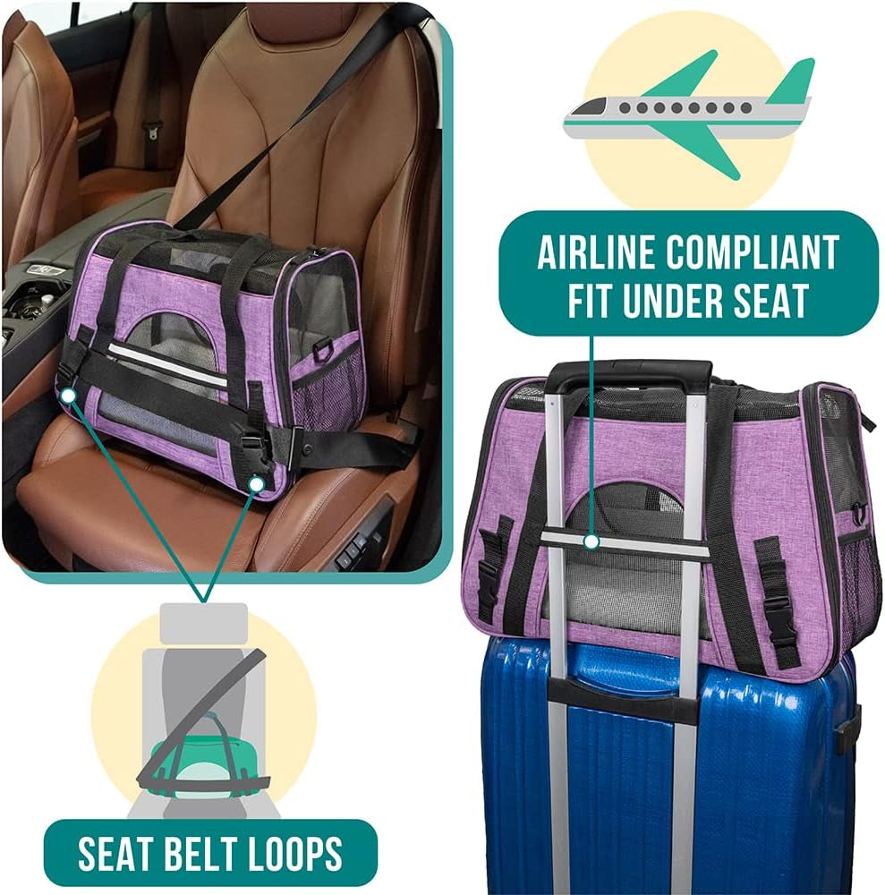 Airline Approved Pet Carrier for Cat, Soft Sided Dog Carrier for Small Dog, Cat Travel Supply Accessories Indoor Cat, Ventilated Pet Carrying Bag Medium Large Kitten Puppy, Small Heather Purple